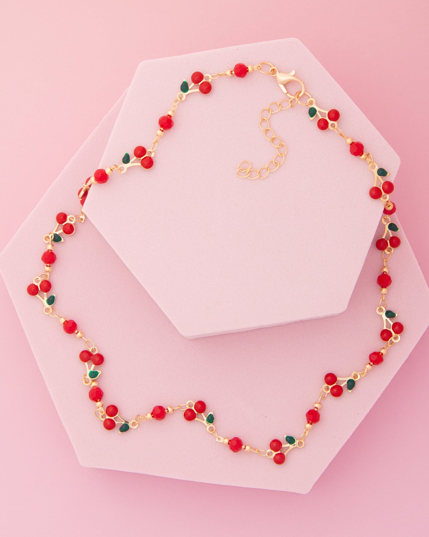 Melissa Crystal Embellished Enamel Cherry Charm Necklace