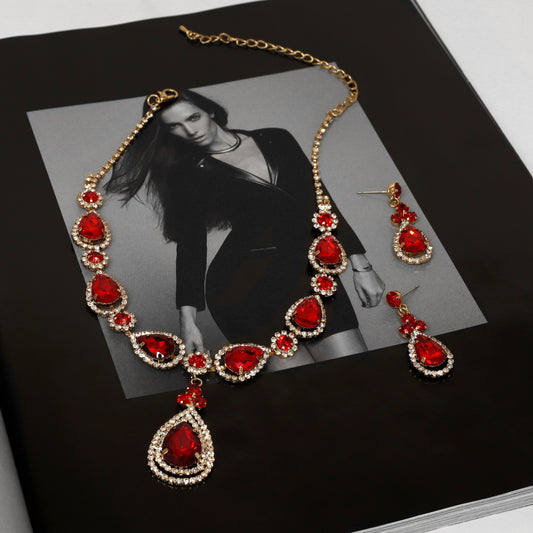 Elegant Teardrop Necklace & Earring Set | Red