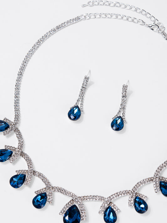 Eliana Statement Rhinestone Necklace Set | Silver Crystal
