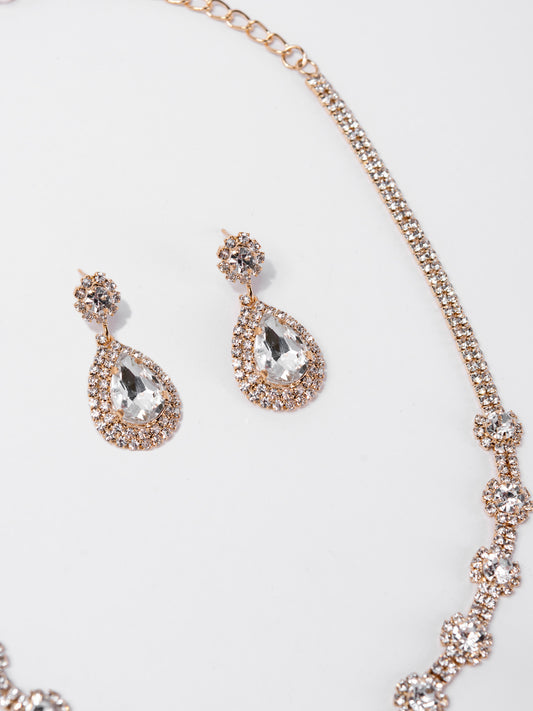 Ivy Rhinestone Statement Necklace Set | Gold