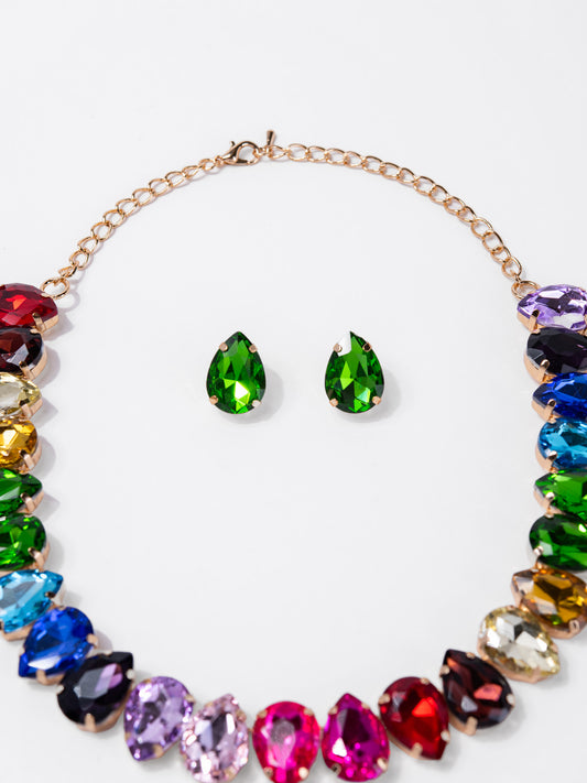 Victoria Rhinestone Statement Necklace Set | Multicolor