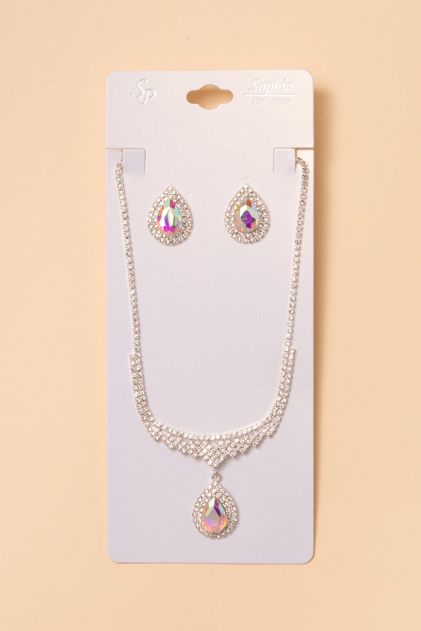 Arianna Bridal Necklace and Earring Set with Crystal Pendant | Iridescent