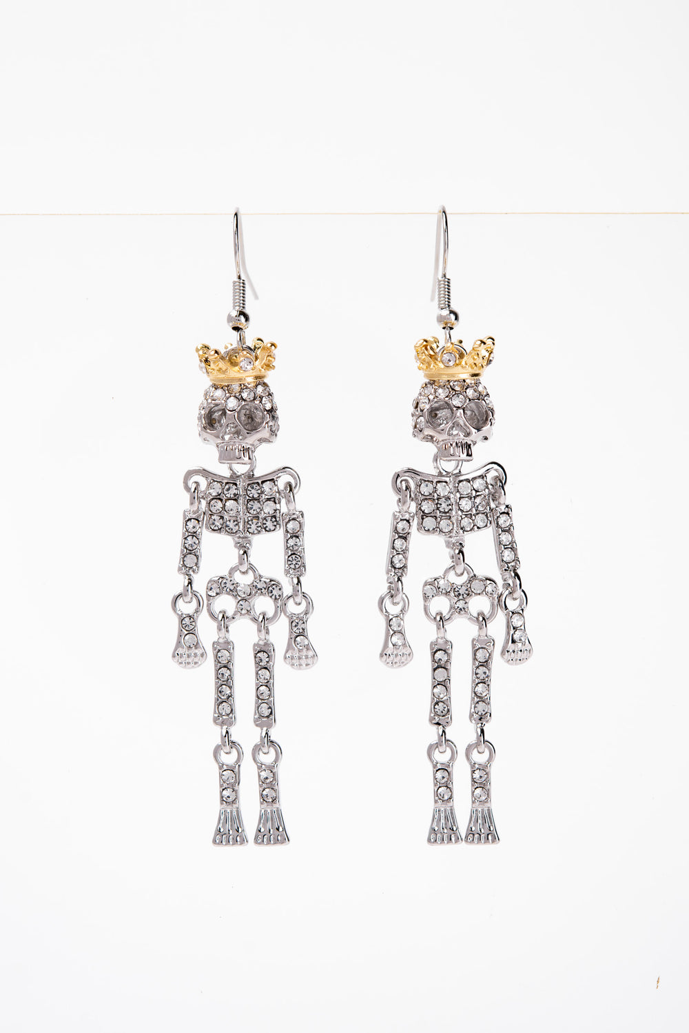 Freya Dancing Skeleton King Rhinestone Dangle Earrings | Silver