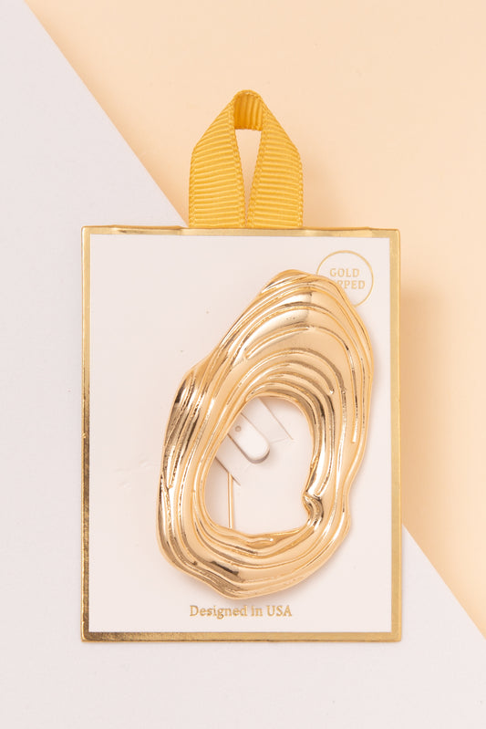 Colette Gold Dipped Oval Ridge Design Brooch Pin | Gold