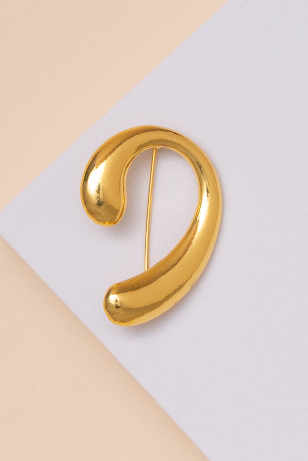 Emily Polished Metal Brooch Pin with Curved Abstract Shape
