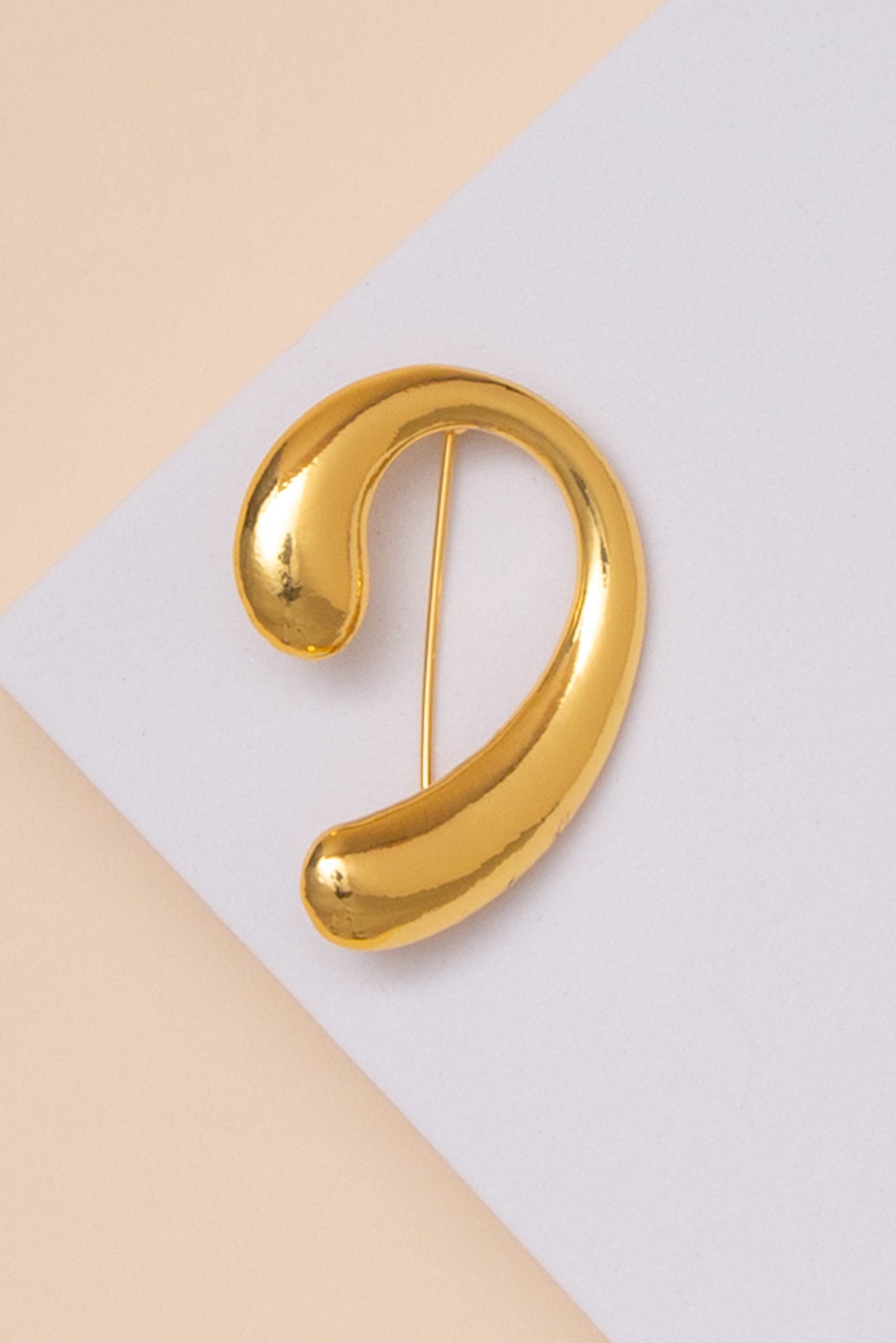 Emily Polished Metal Brooch Pin with Curved Abstract Shape