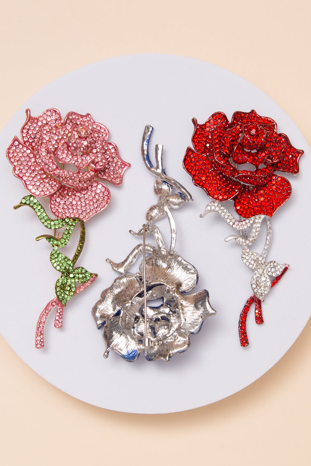 Phoebe Rose Flower Rhinestone Brooch