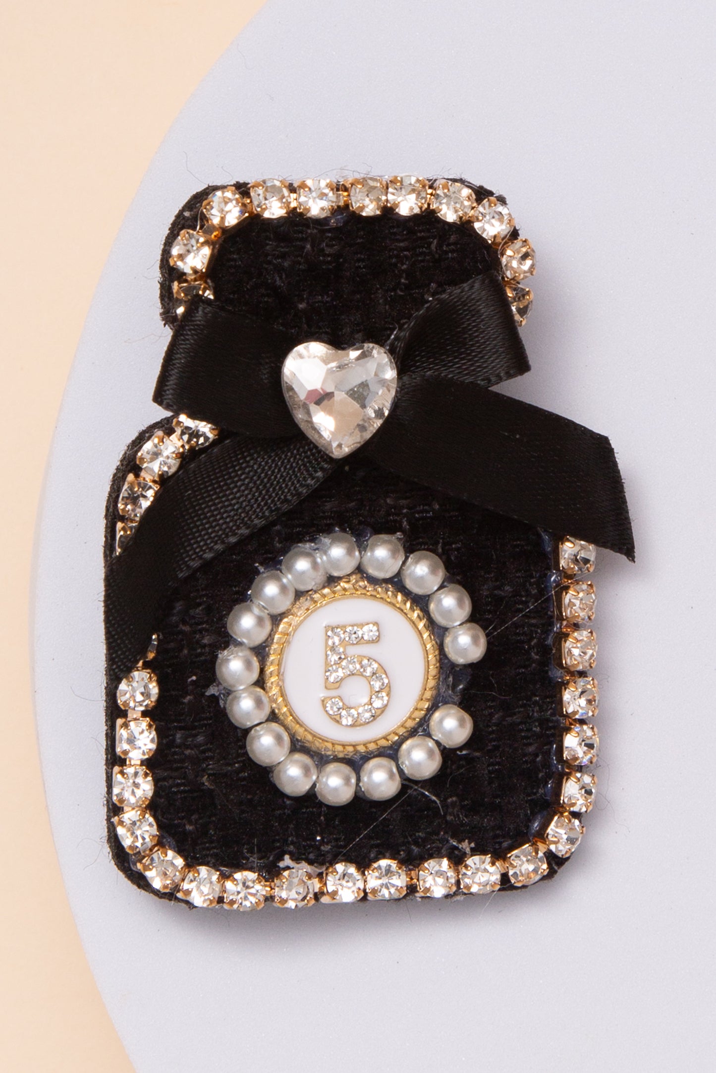 Jenna Fabric Perfume Bottle Brooch Pin | Black