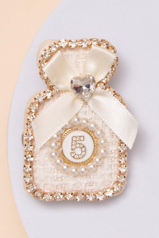 Jenna Fabric Perfume Bottle Brooch Pin | White