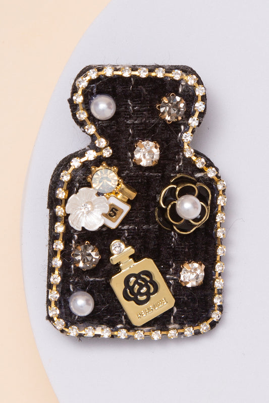 Robin Perfume Bottle Brooch Pin With Pearl And Crystal Accents | Black