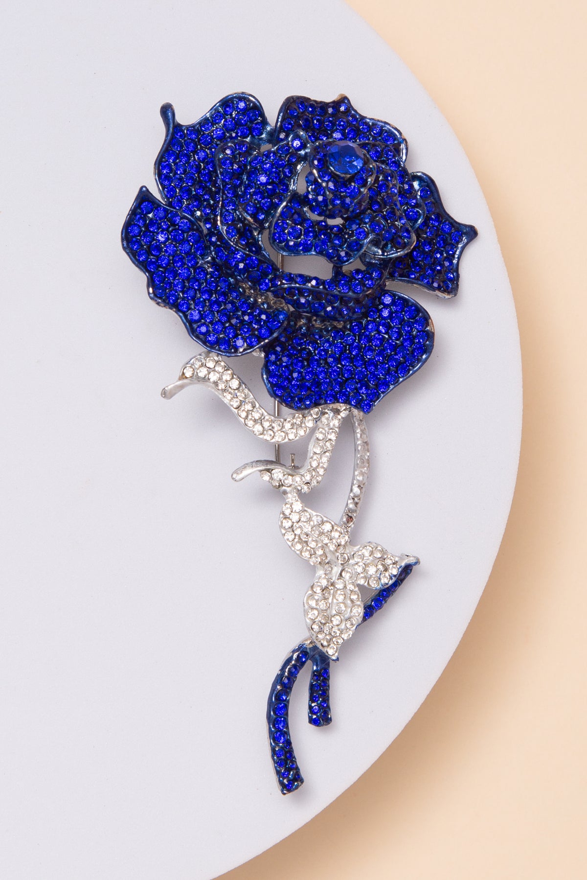 Phoebe Rose Flower Rhinestone Brooch | Blue