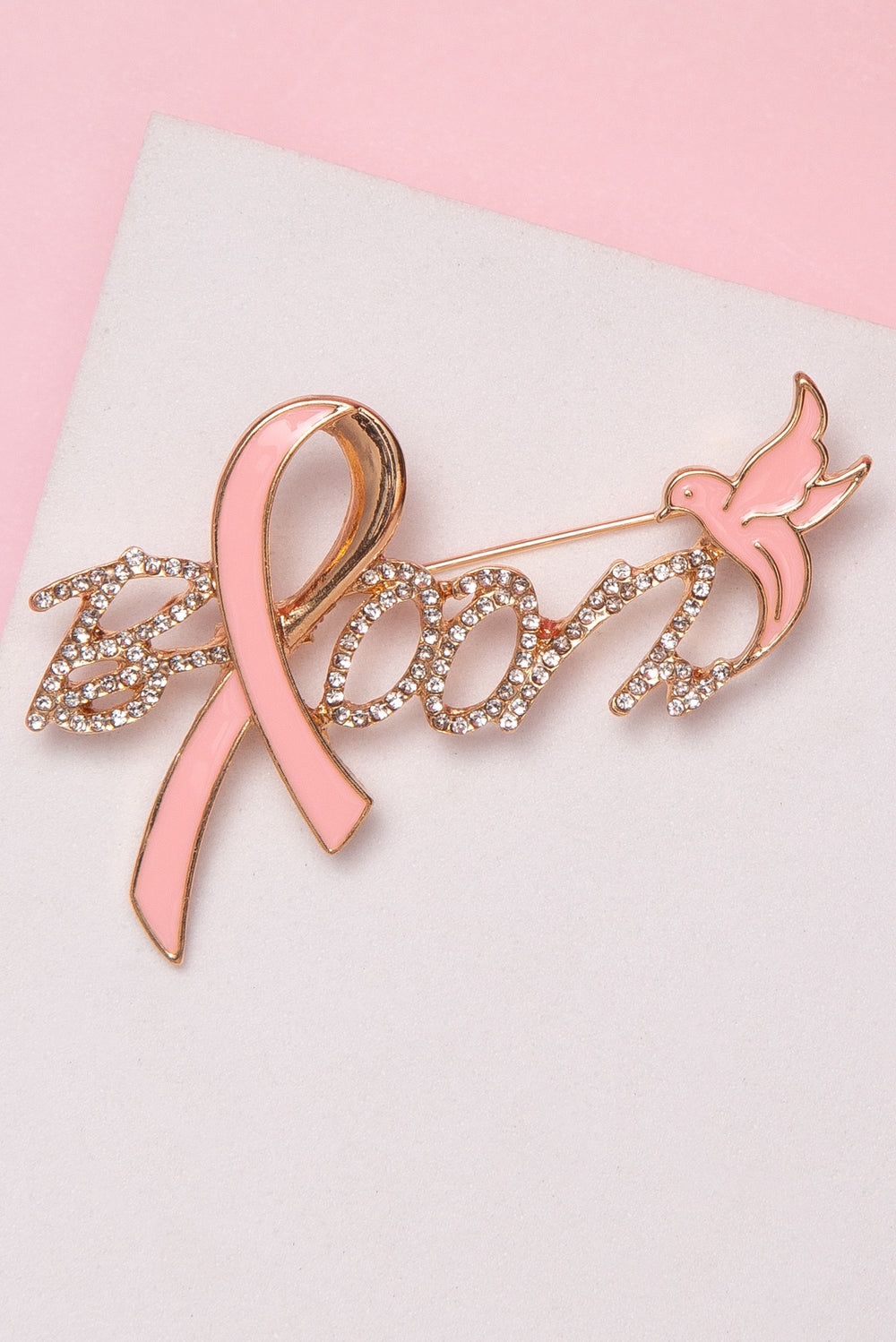 Eliana reast Cancer Awareness Pink Ribbon Crystal Bloom Brooch Pin