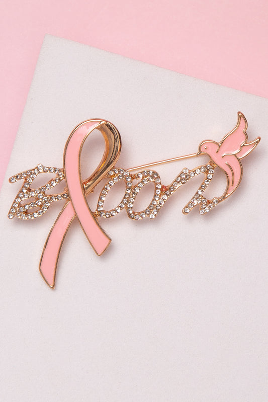 Eliana reast Cancer Awareness Pink Ribbon Crystal Bloom Brooch Pin