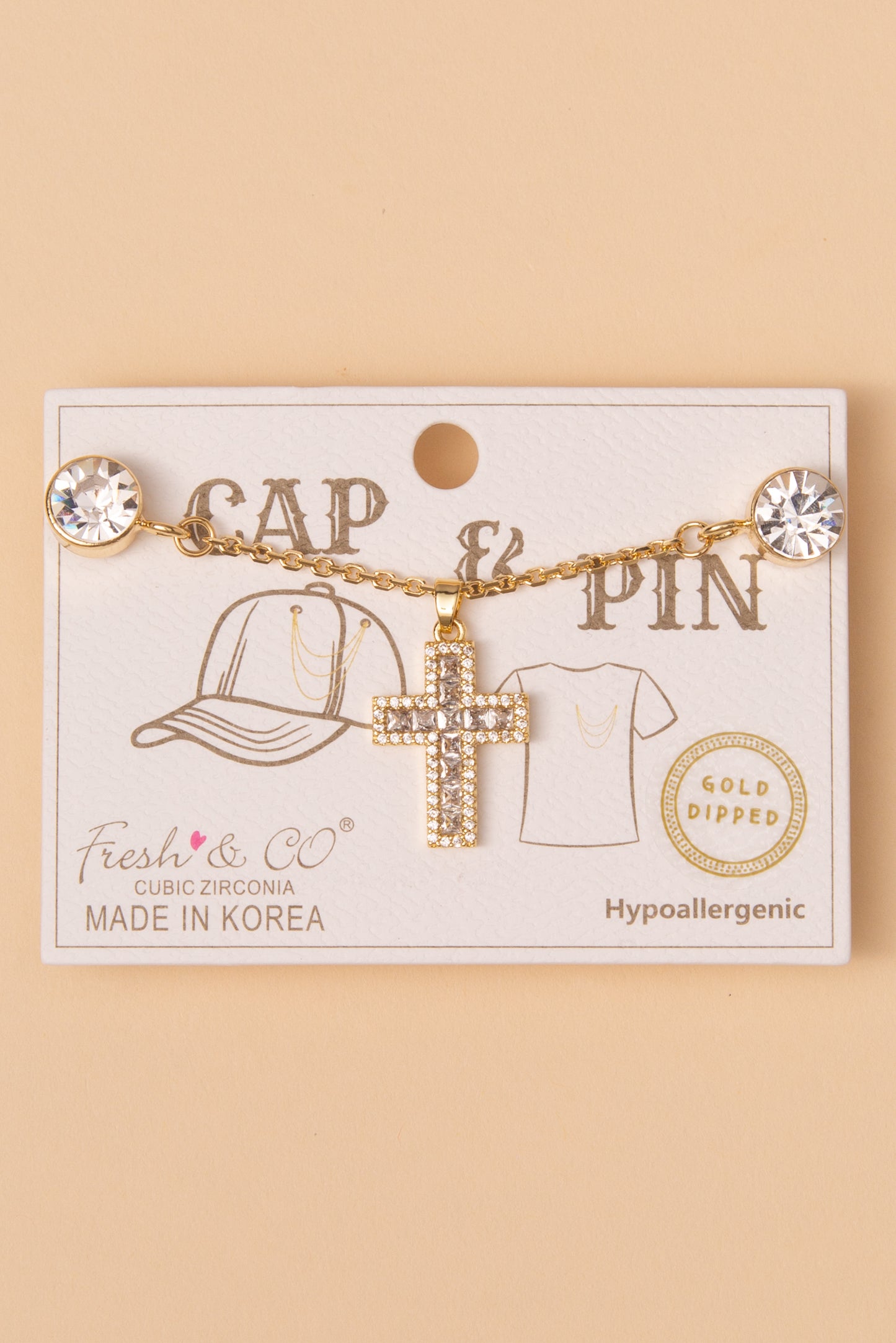Francesca 2-in-1 Hat and Shirt Cross Chain Pin Hat | Gold