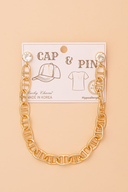 Rachel Crystal Embellished Cap Chain and Pin | Gold