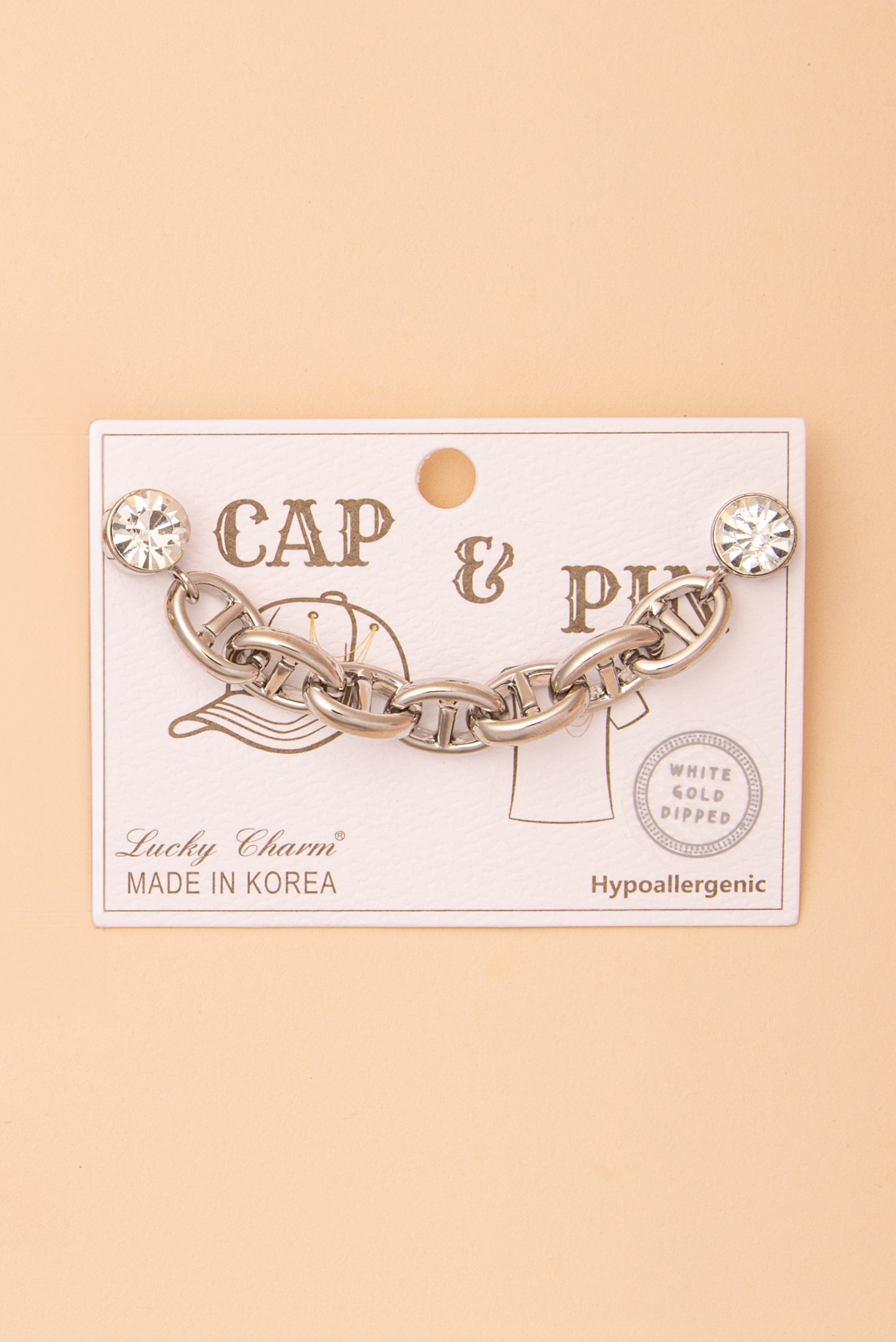 Morgan Crystal Embellished Chunky Soda Tab Link Cap Chain and Pin