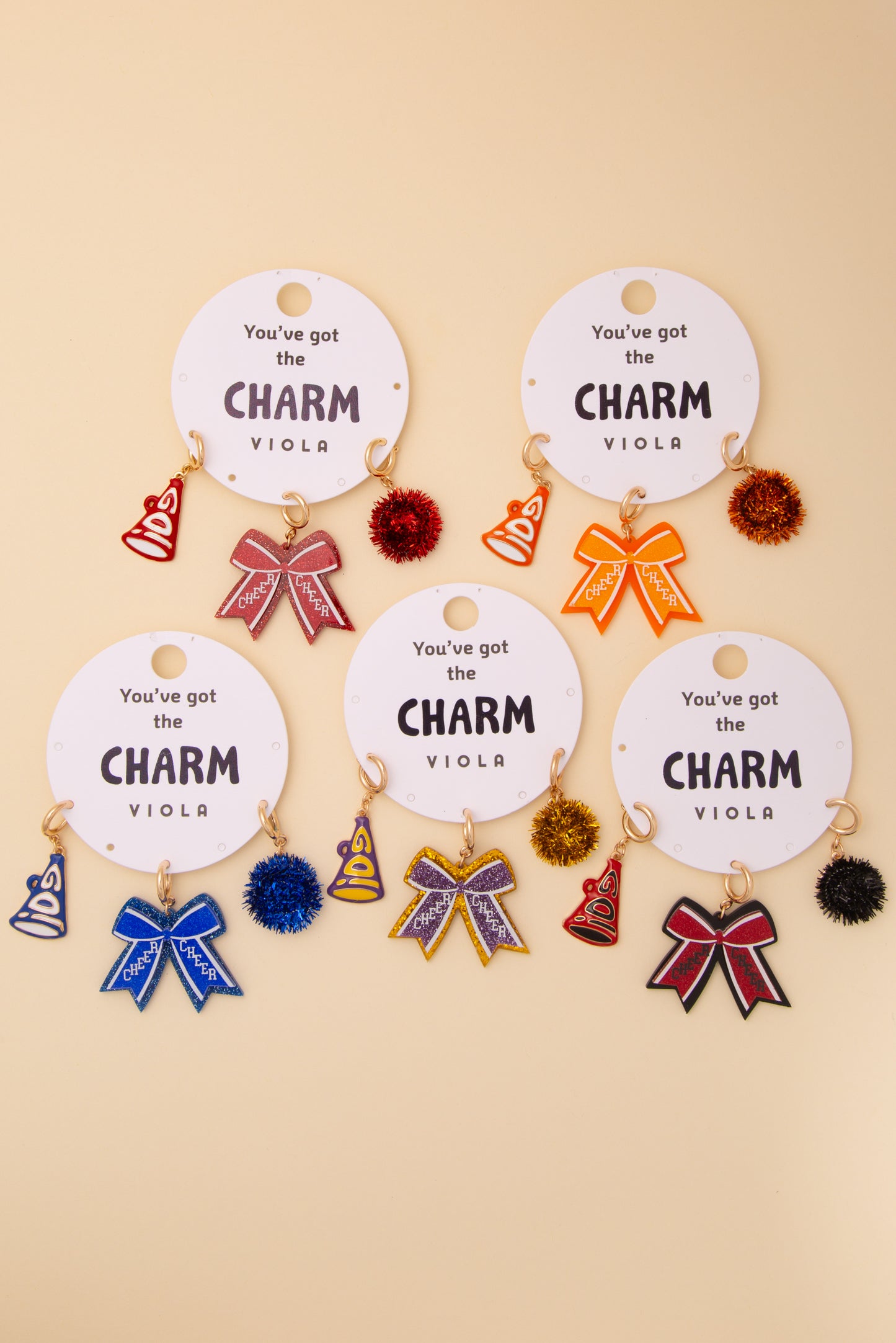 Ella Charm Set Featuring Pom Pom, Megaphone, and Glittered Bow