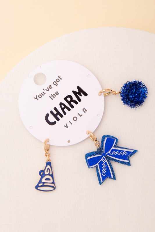 Ella Charm Set Featuring Pom Pom, Megaphone, and Glittered Bow | Blue White