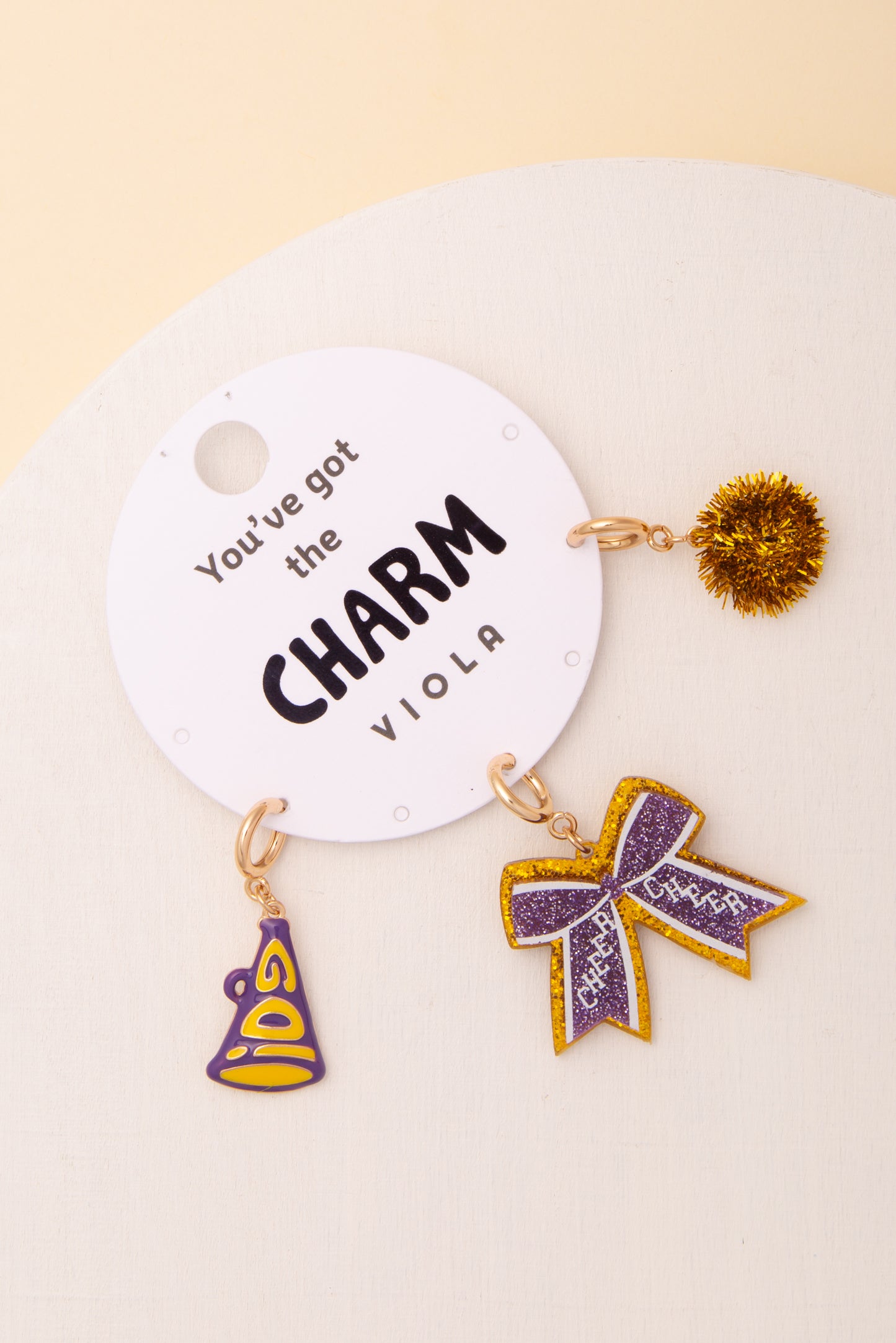Ella Charm Set Featuring Pom Pom, Megaphone, and Glittered Bow