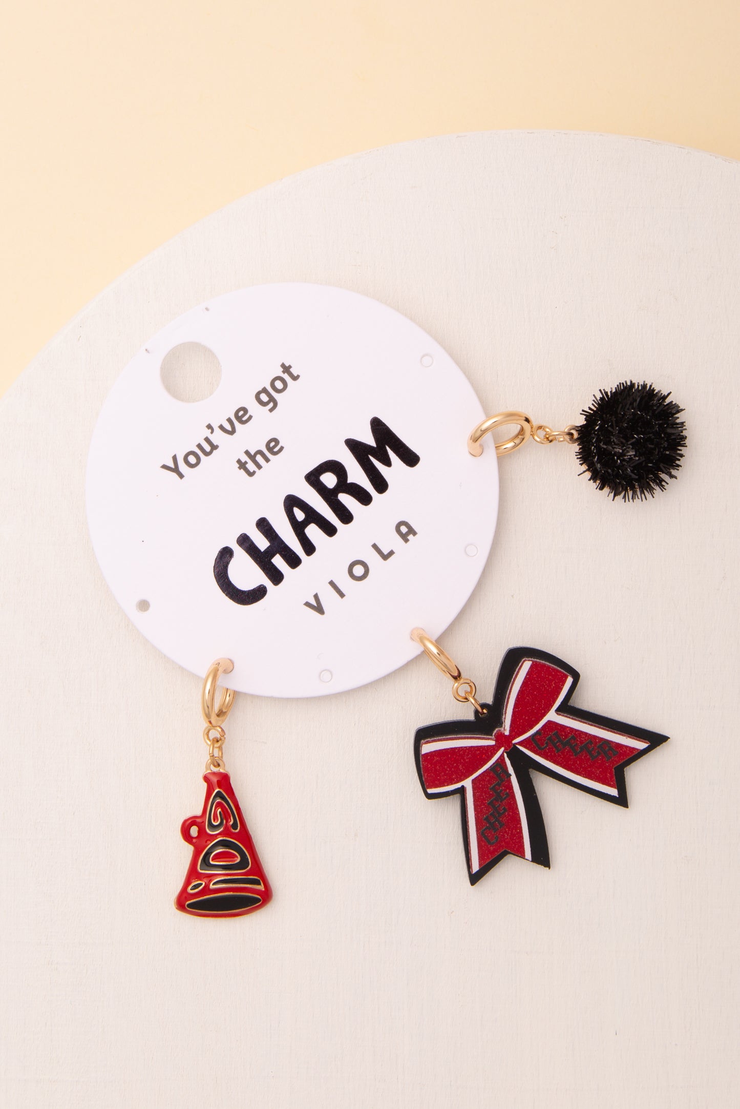 Ella Charm Set Featuring Pom Pom, Megaphone, and Glittered Bow