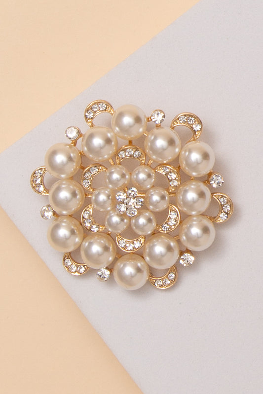Heidi Rhinestone Pearl Brooch | Gold