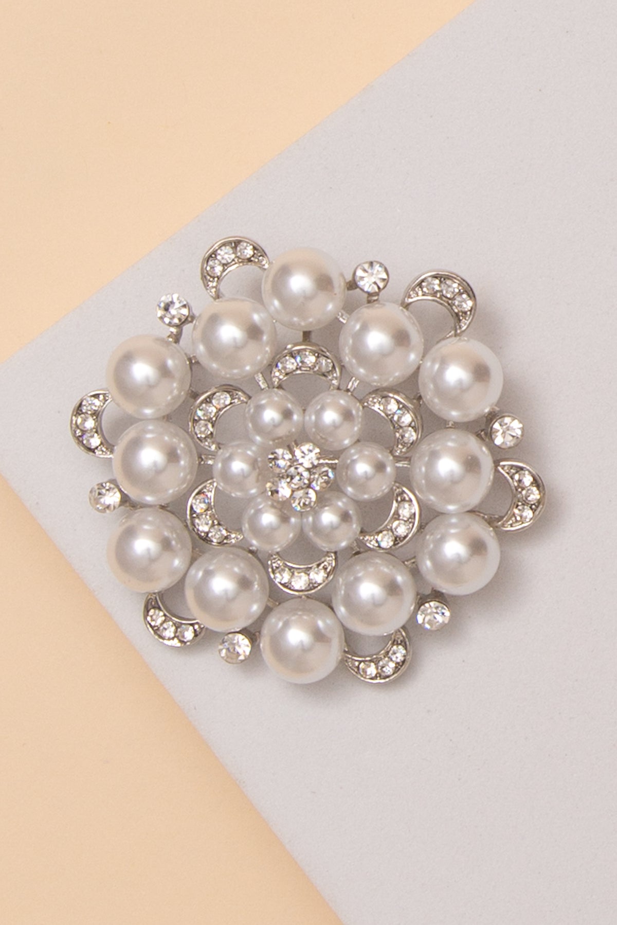 Heidi Rhinestone Pearl Brooch | Silver