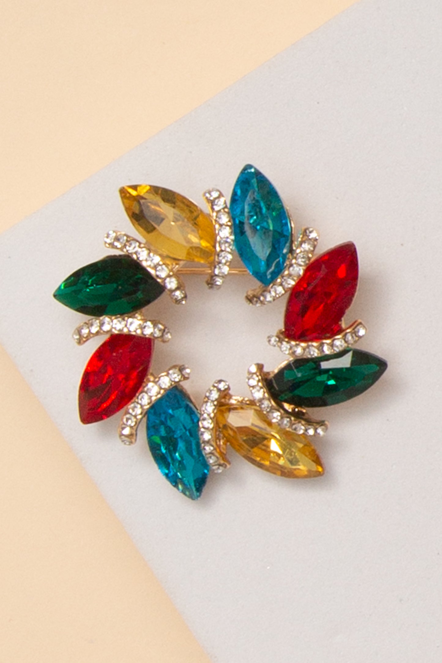 Monroe Round Burst Rhinestone Brooch | Multicolor