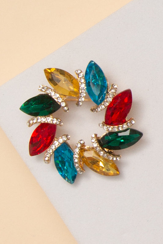Monroe Round Burst Rhinestone Brooch | Multicolor