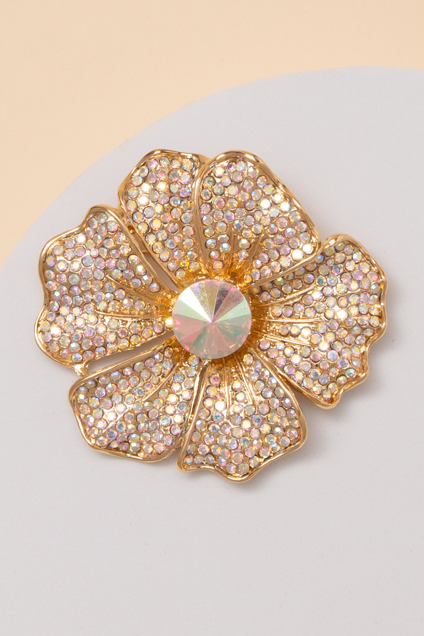 Luna Flower Brooch Pin with Rhinestone Paved Petals
