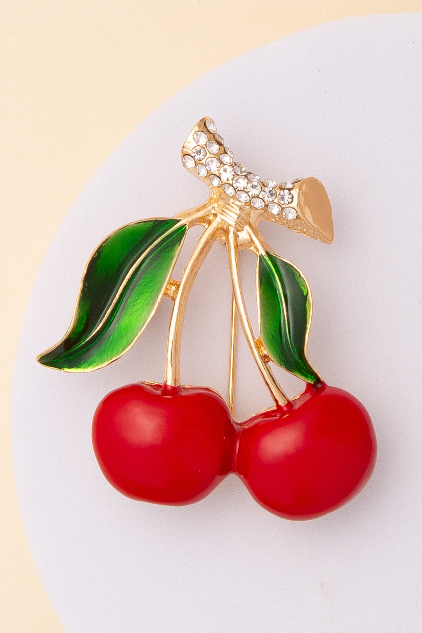 Katherine Red Cherry Brooch Pin with Rhinestone Accents