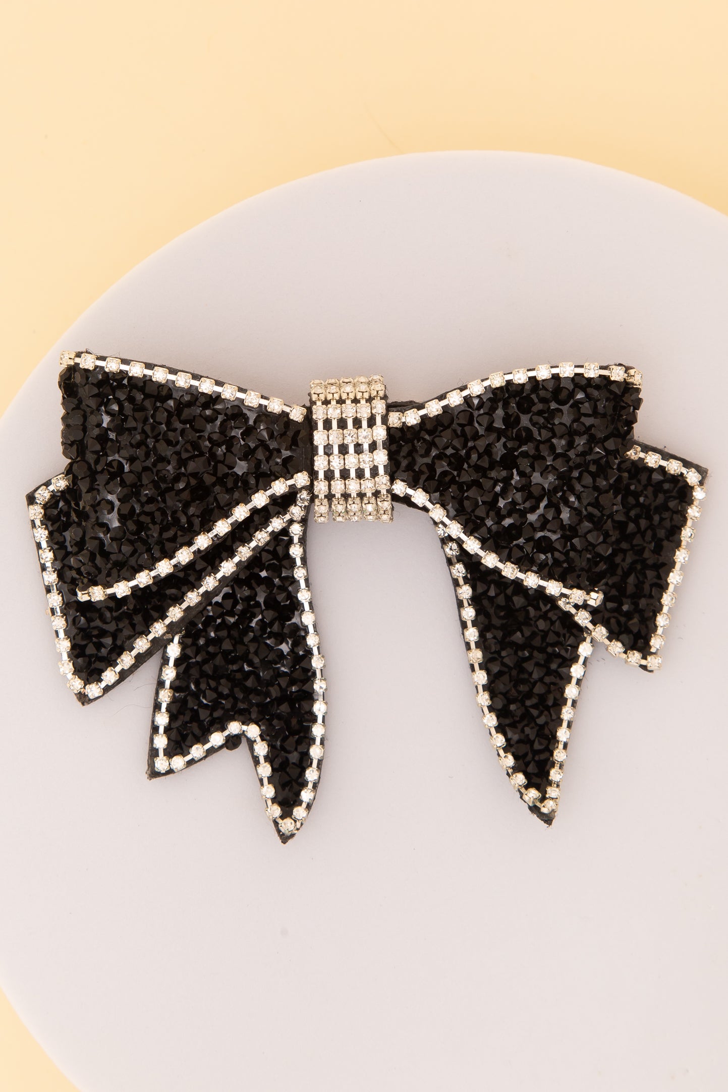 Nicole Rhinestone Short Tail Bow Brooch Pin with Jeweled Center