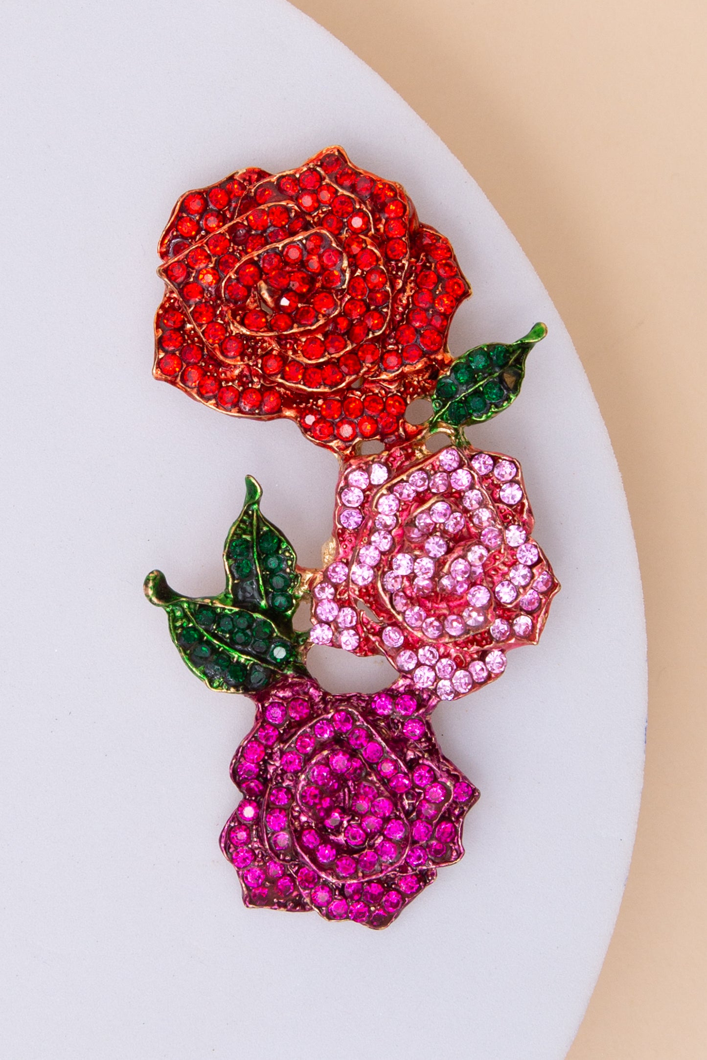 Camellia Flower Brooch Pin with Crystal Stones | Multicolor