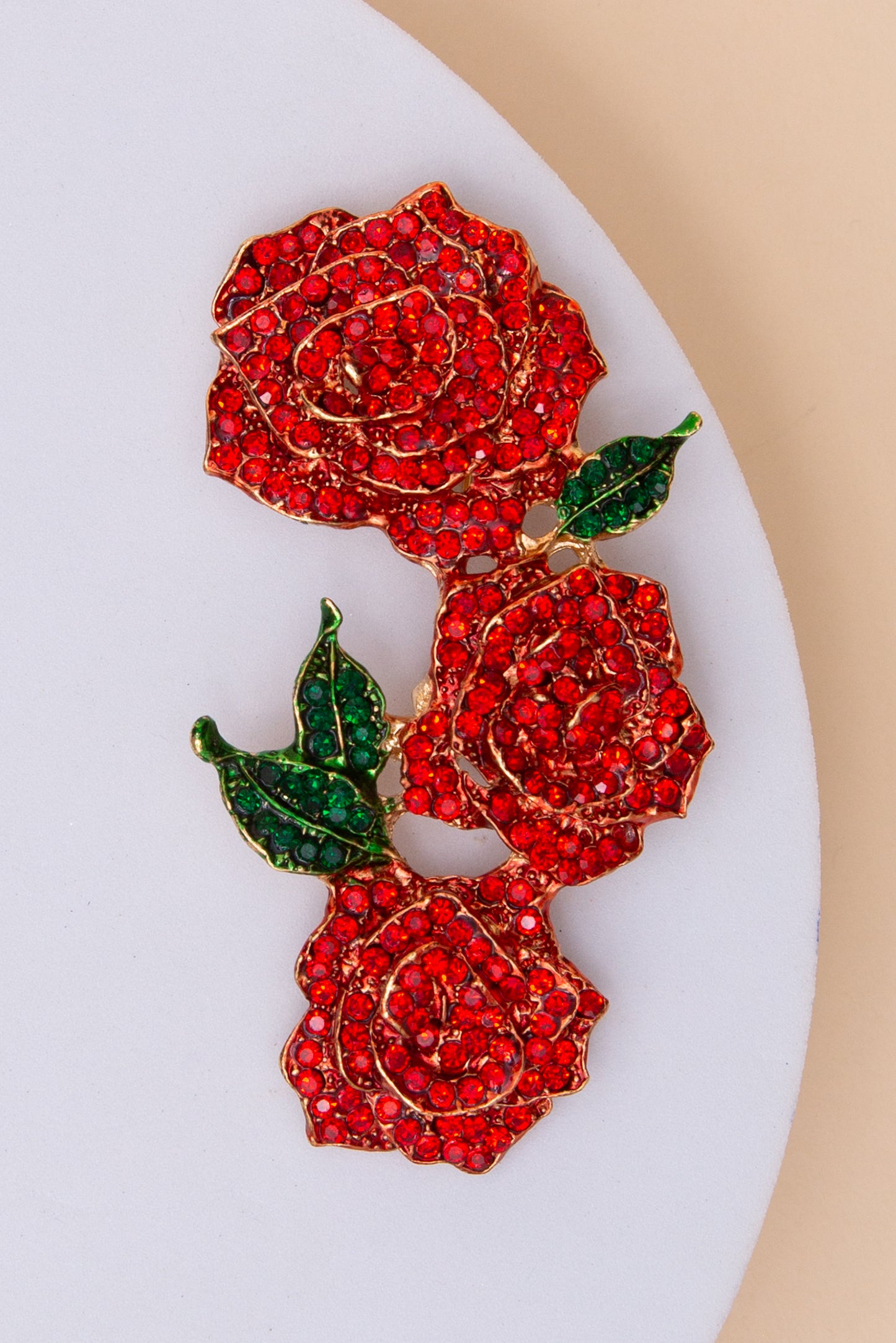 Camellia Flower Brooch Pin with Crystal Stones | Red