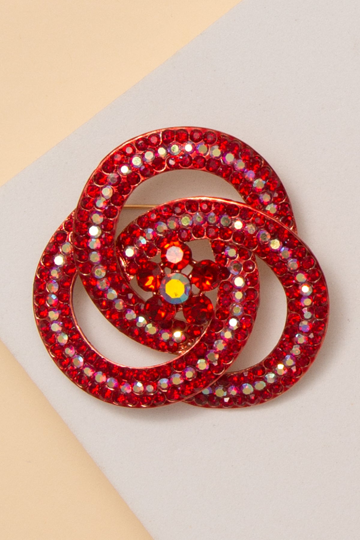 Hazel Abstract Rhinestone Brooch | Red