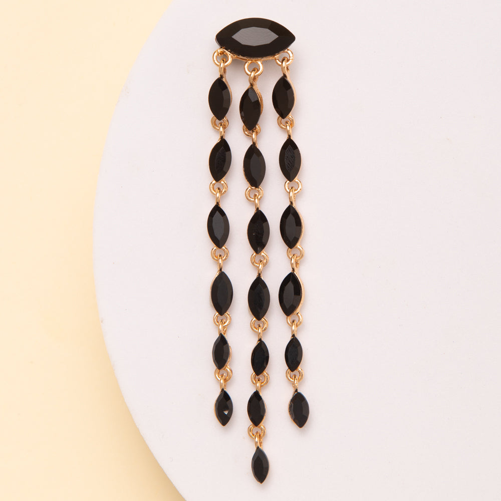 Mariah Cascading Marquise-Cut Crystal Tassel Brooch Pin | Black