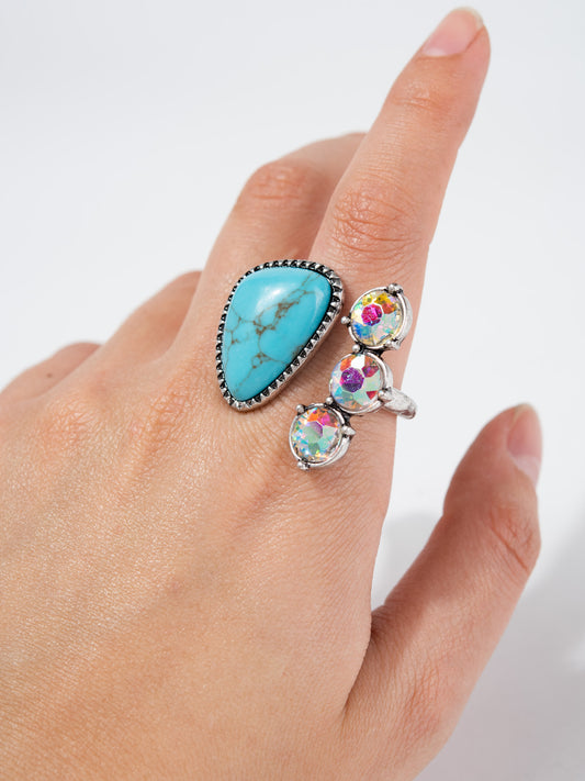 Aloe Western 3 Crystal Cuff Ring | Iridescent
