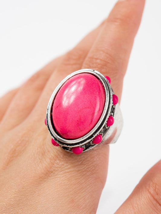 Elinda Western Oval Concho Turquoise Cuff Ring | Fuchsia