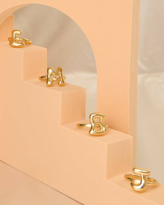 Autumn 18k Gold Plated Bubble Letter Ring