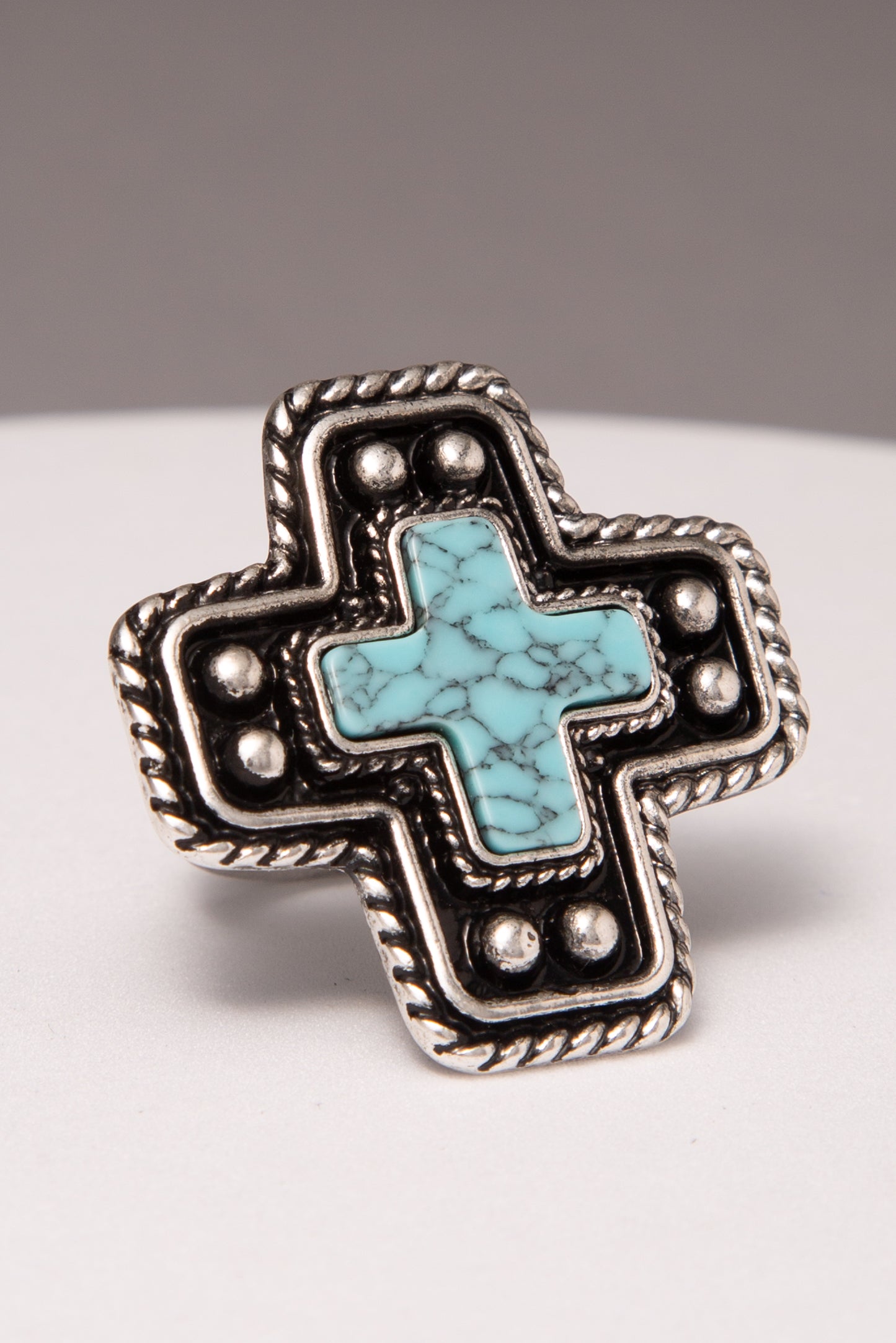 Deborah Western Rigidized Turquoise Cross Stretch Ring