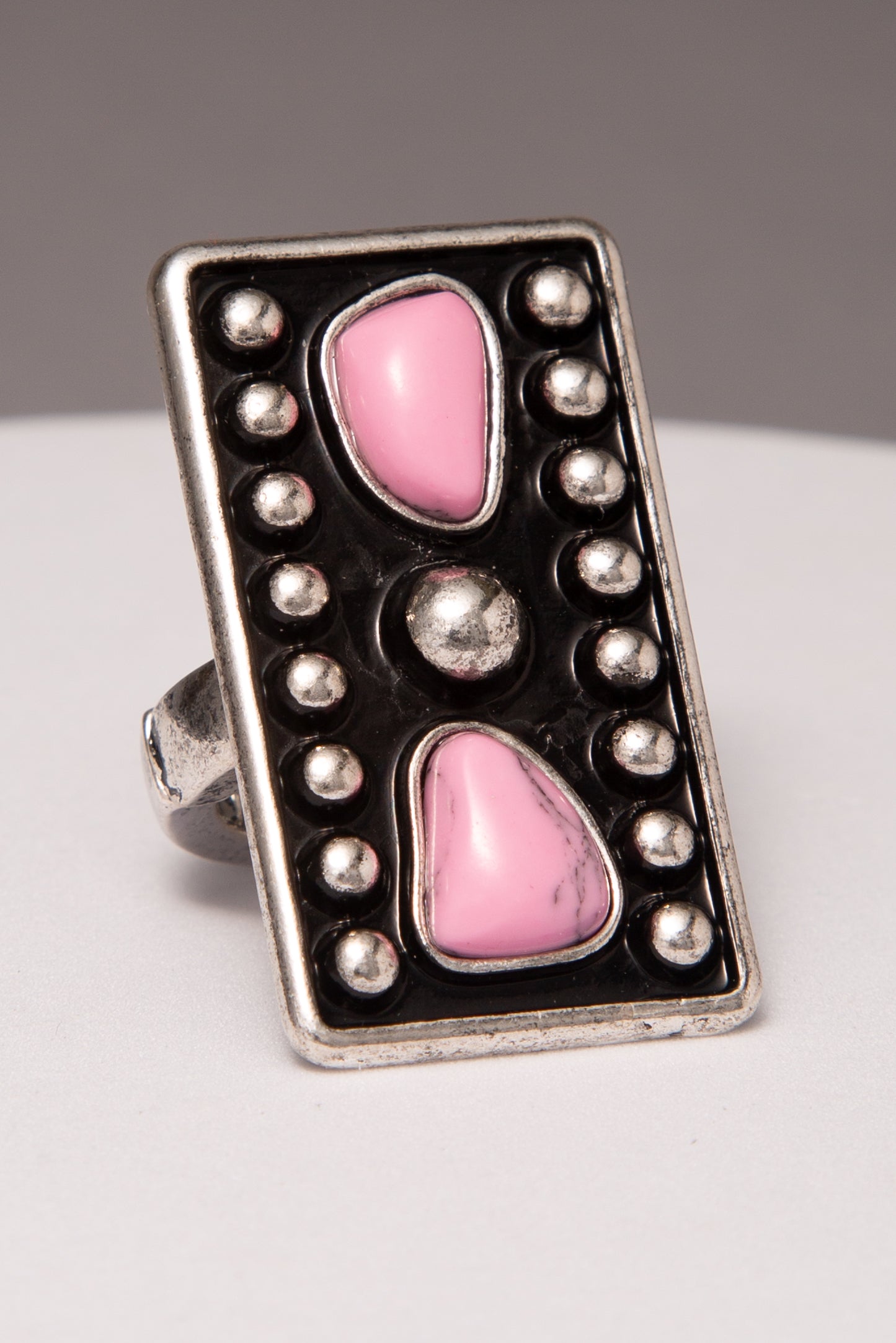 Robin Rectangle Concho Stretch Ring with Pink Stone or Turquoise