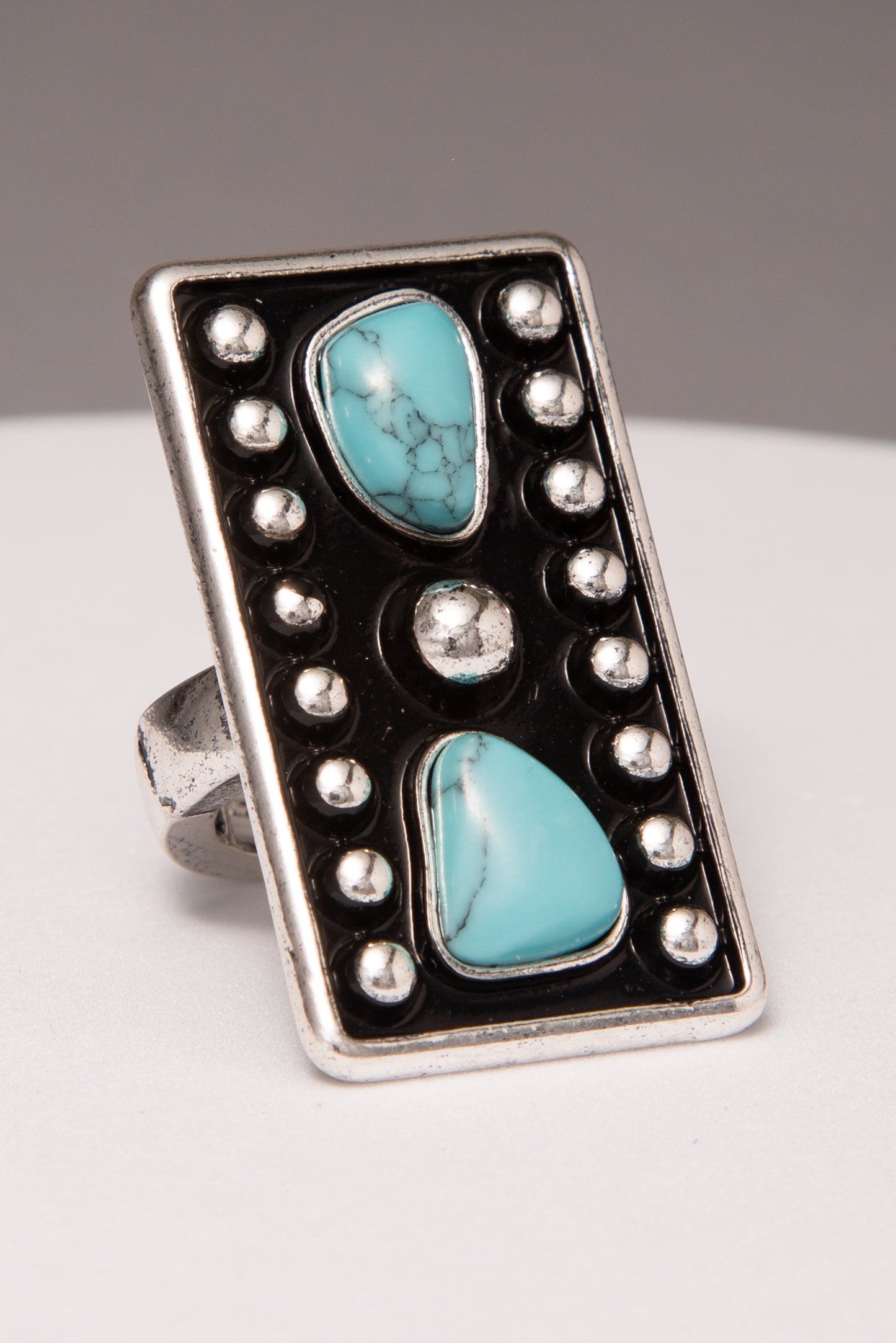 Robin Rectangle Concho Stretch Ring with Pink Stone or Turquoise