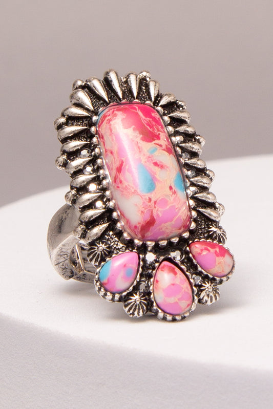 Scarlett Western Multicolor Multi shape Turquoise Stretch Ring | Fuchsia