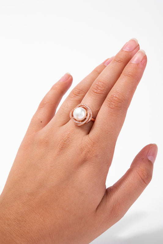 Georgia Solitaire Pearl Adjustable Ring | Silver
