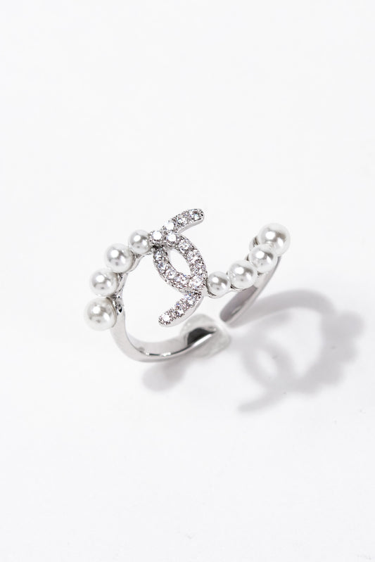 Annie Pearl Rhinestone Adjustable Ring - Silver