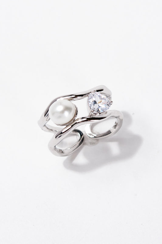 Celeste Pearl Elegant Adjustable Ring - Silver