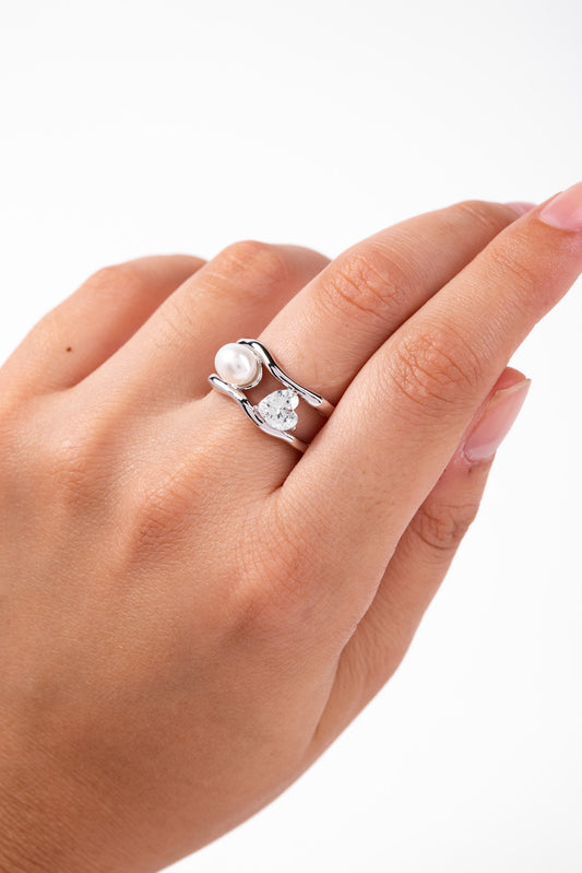 Celeste Pearl Elegant Adjustable Ring - Silver