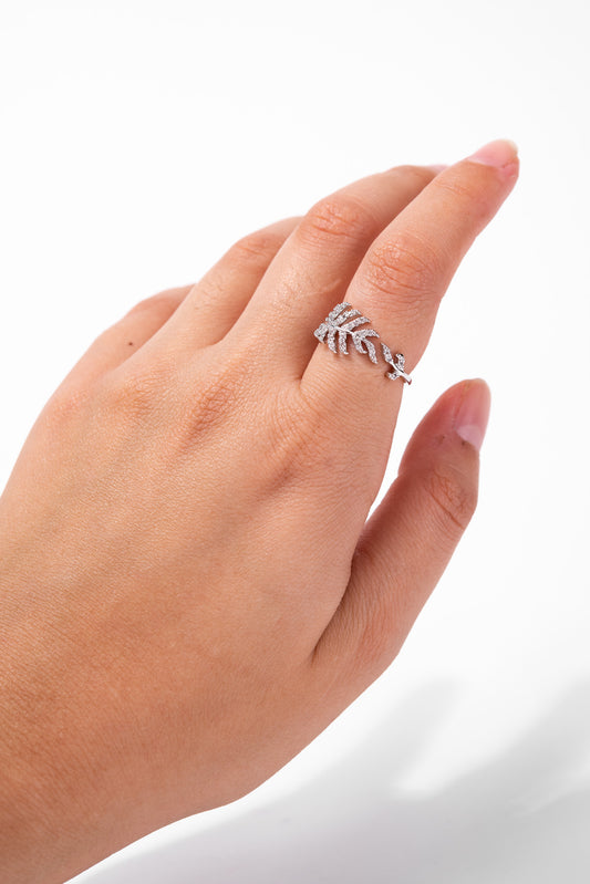 Laurel Leaf Rhinestone Adjustable Ring