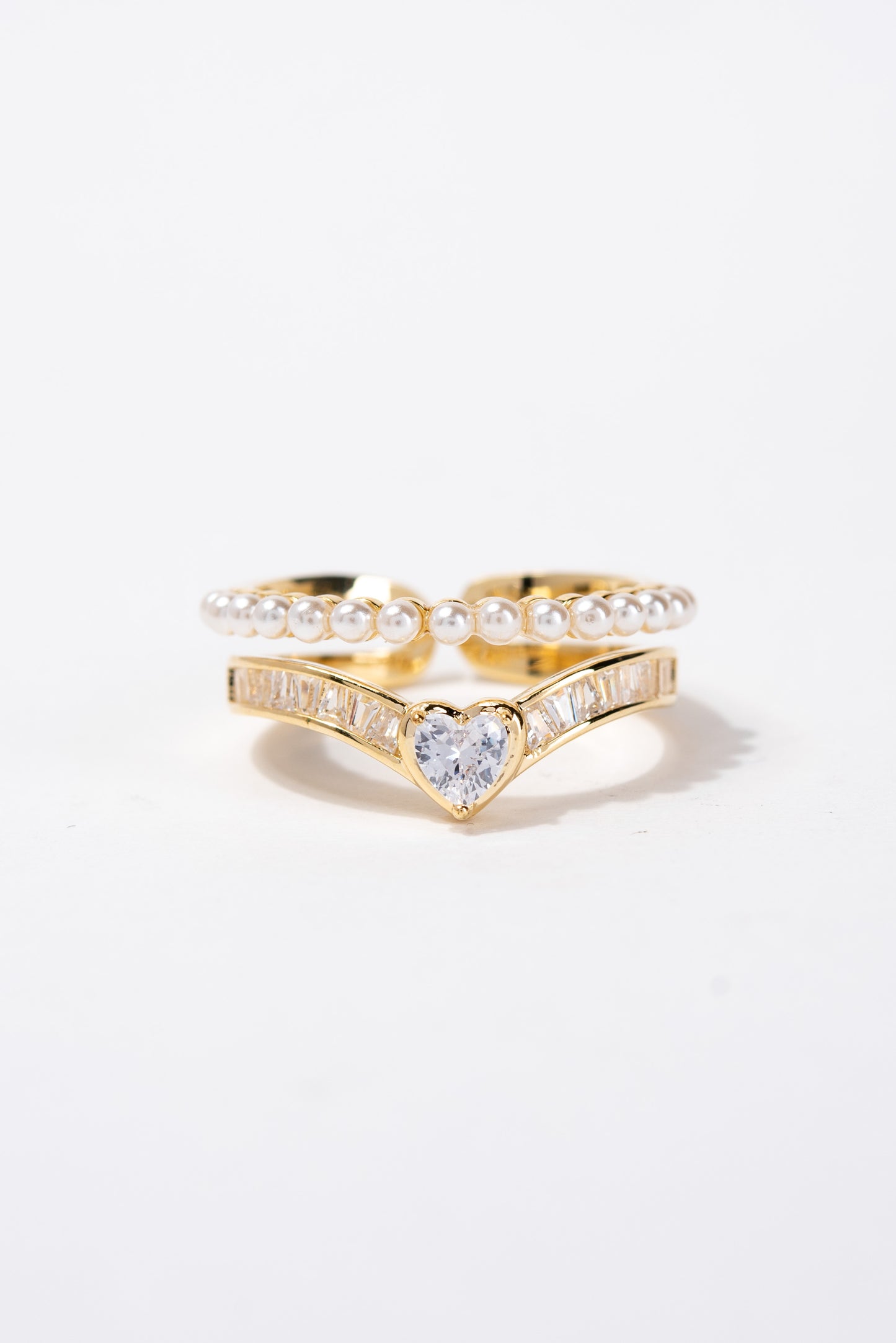 Stacey Elegant CZ Pearl Double Row Ring