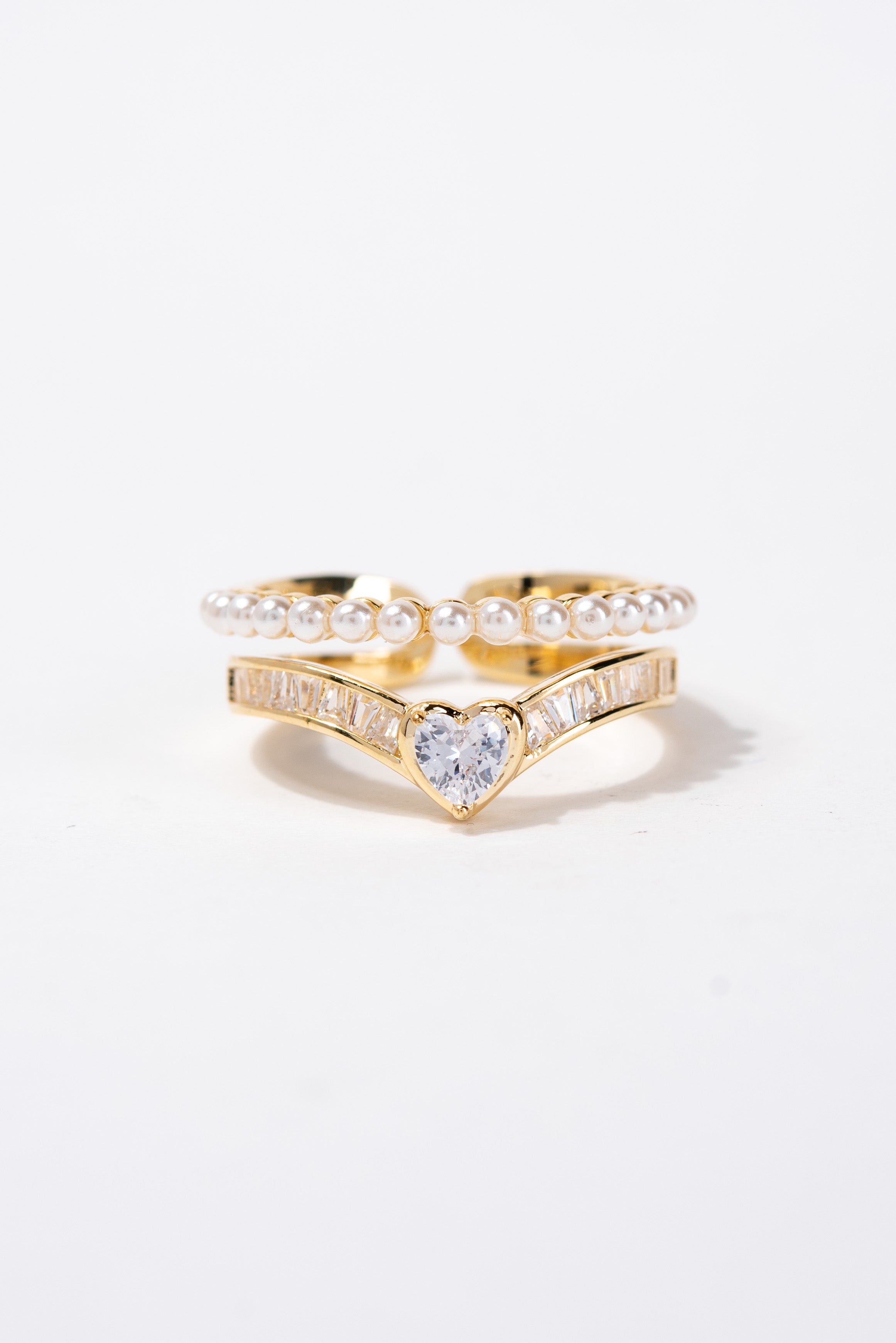 Stacey Elegant CZ Pearl Double Row Ring