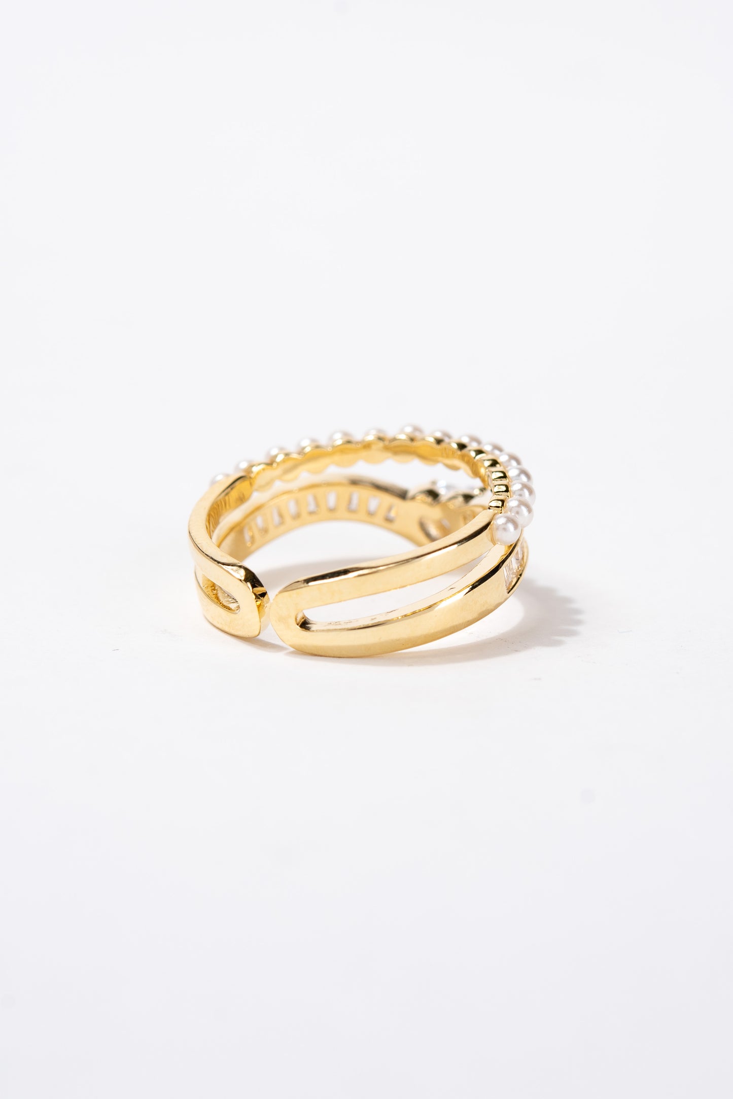 Stacey Elegant CZ Pearl Double Row Ring